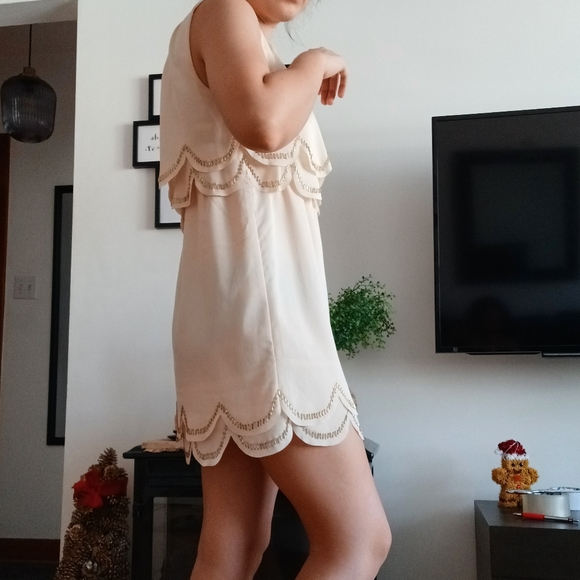 ⚡SALE⚡Ivory Shift Dress w/ Gold Beading - Picture 5 of 12